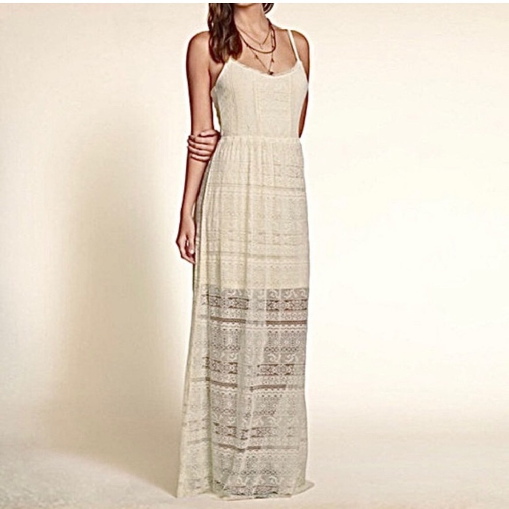 Hollister Lacy Cream Maxi with back keyhole